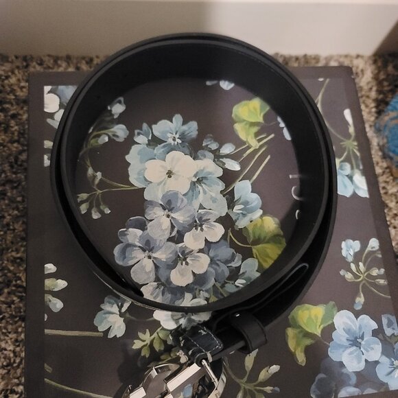 GG Supreme Monogram Blooms Interlocking G Belt Beige Blue Navy - Picture 5 of 7
